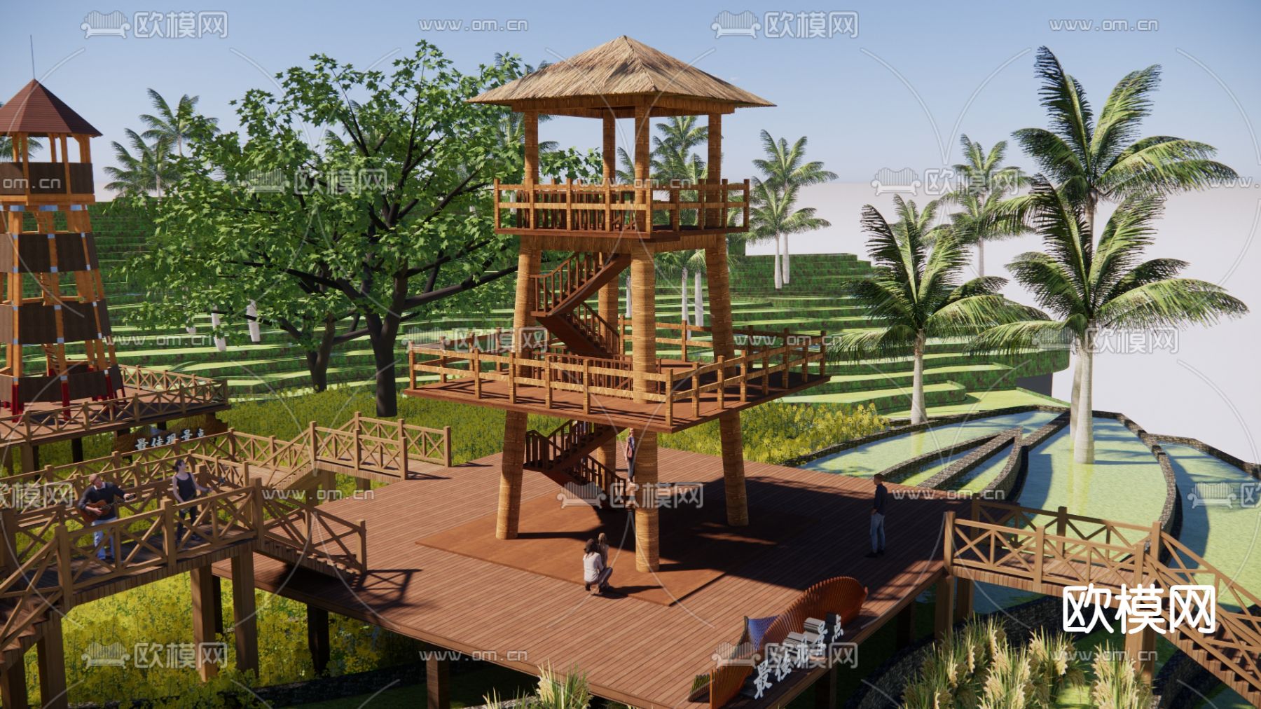 现代观景塔眺望塔山地木栈道su模型下载（渲染图3）