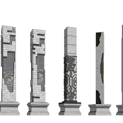  中式精神堡垒民宿景观柱子su模型 