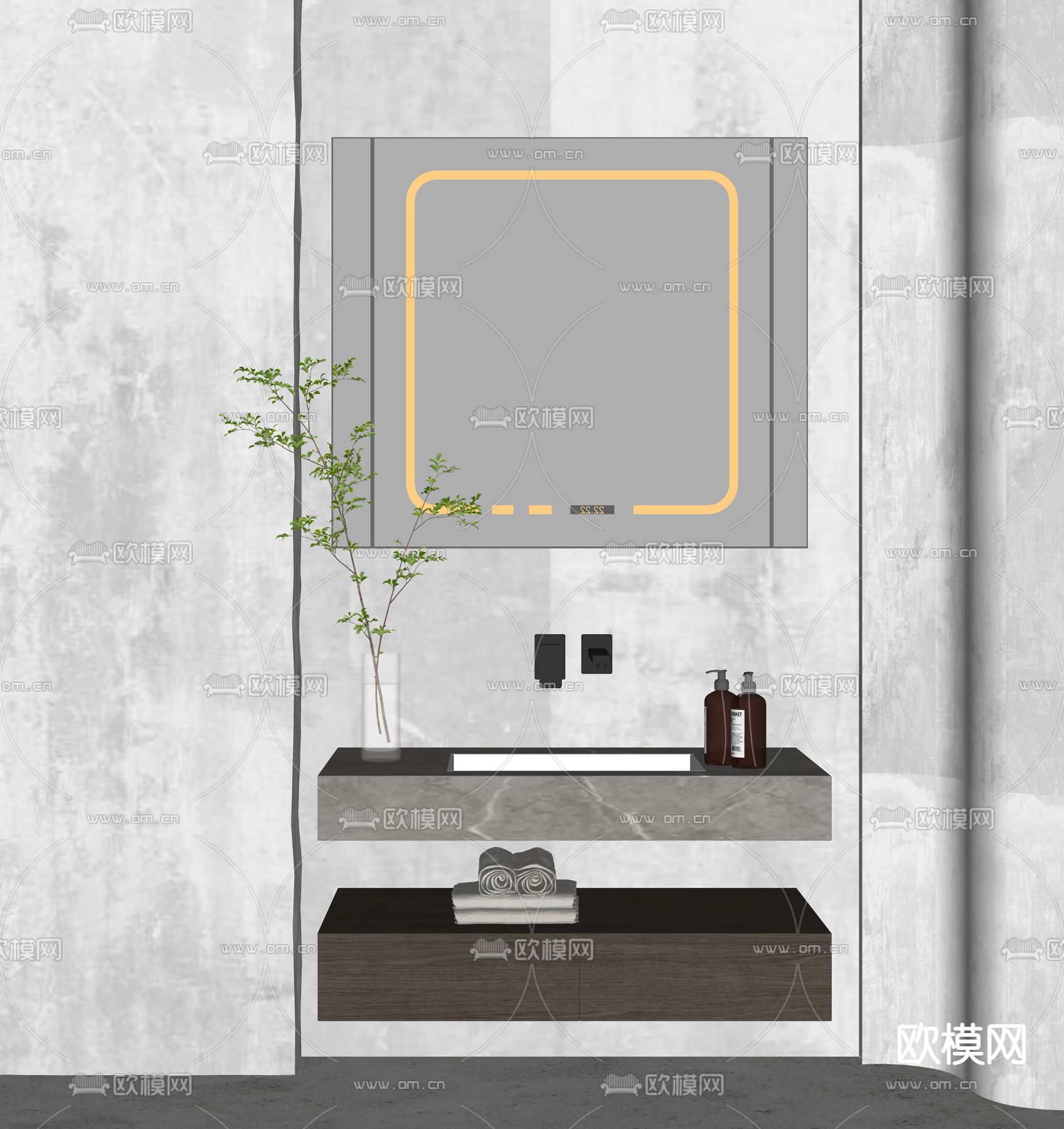 现代洗手台su模型下载（渲染图2）