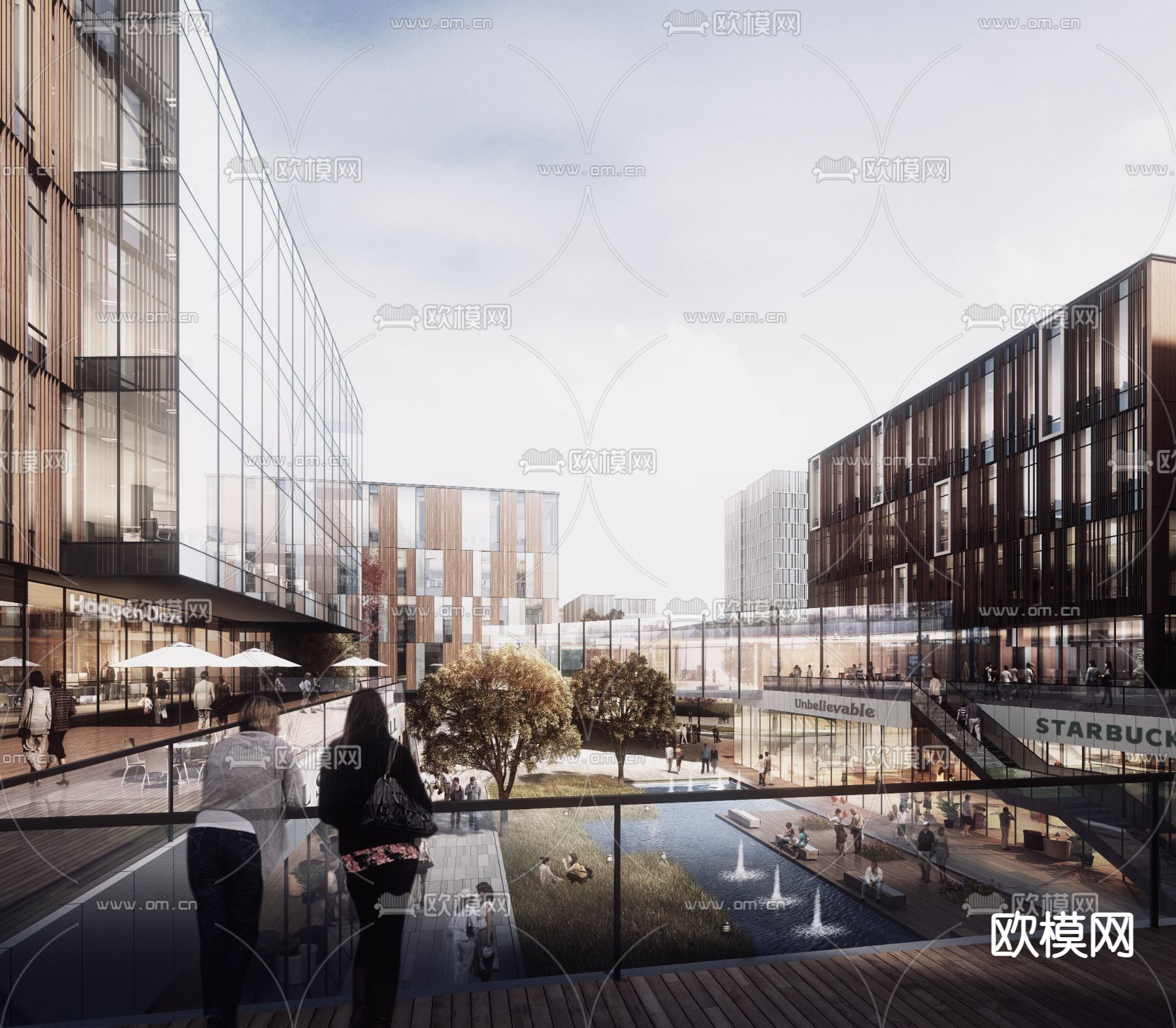 现代产业园办公区外观su模型