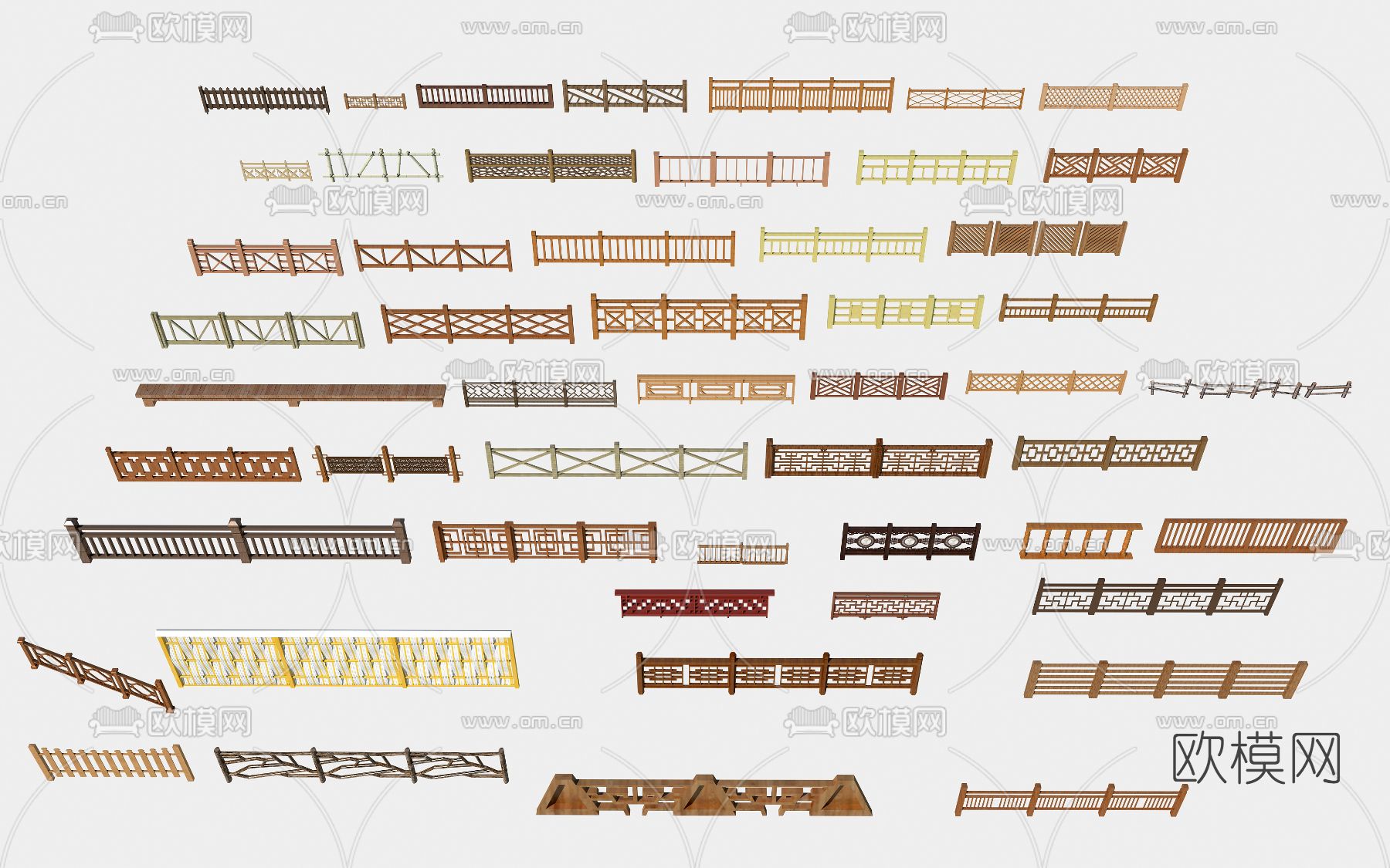 中式木栅栏护栏3d模型下载