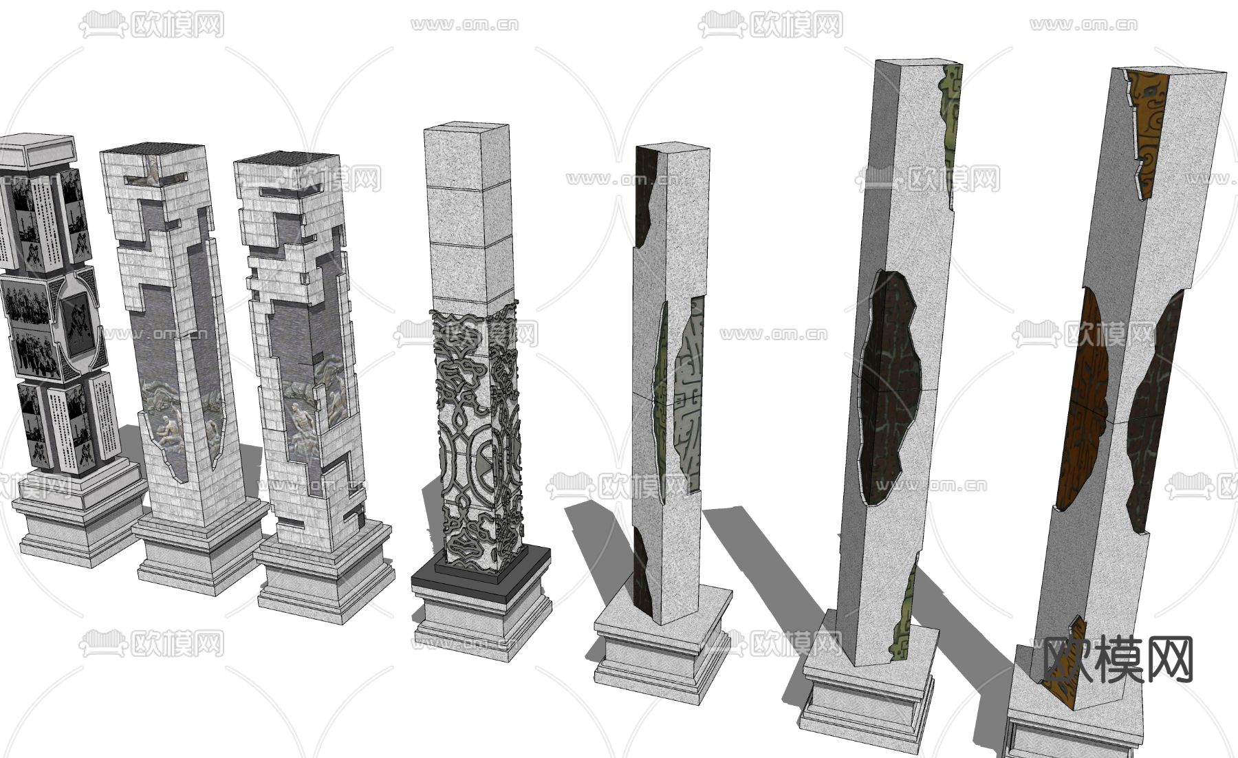 中式精神堡垒民宿景观柱子su模型下载（渲染图2）