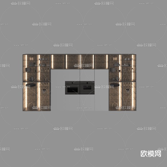 现代轻奢实木不锈钢酒柜免费3d模型下载