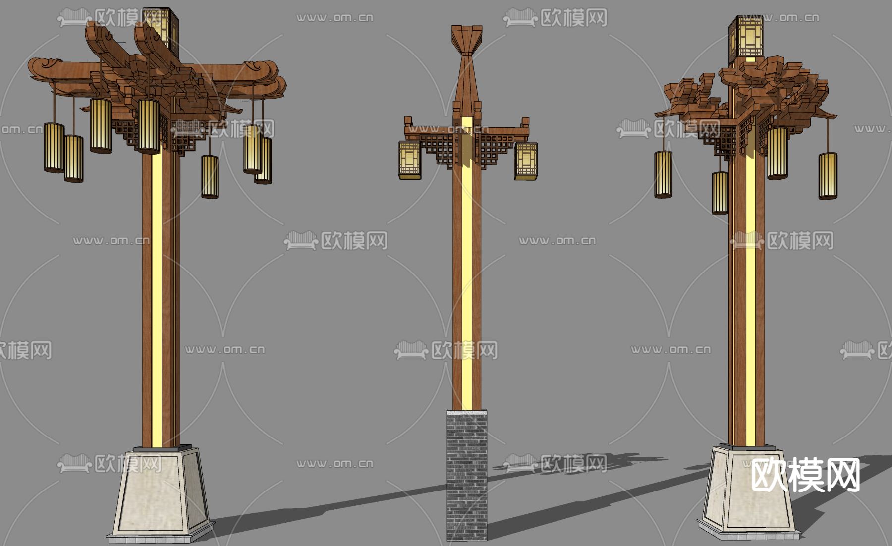 中式景观灯高杆景观灯su模型下载（渲染图3）