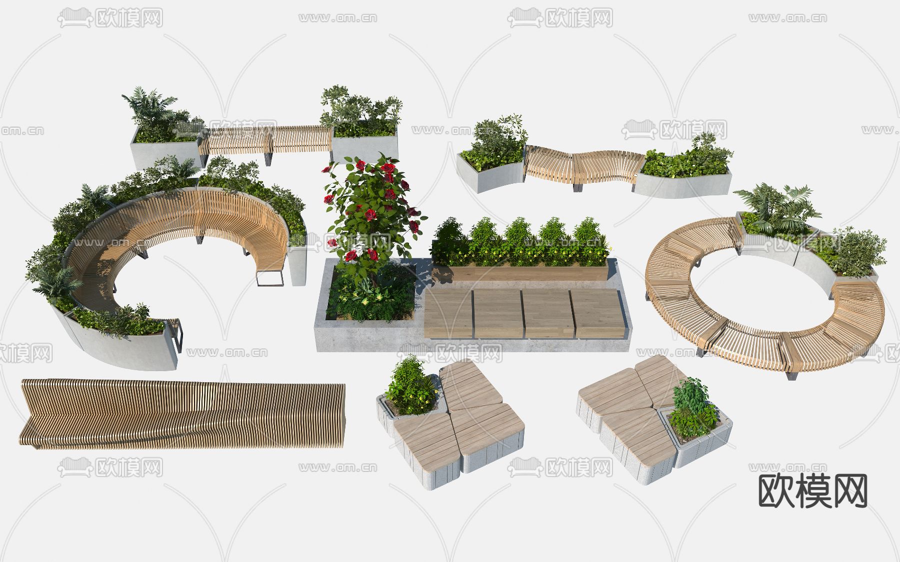 现代户外树池公用椅3d模型下载