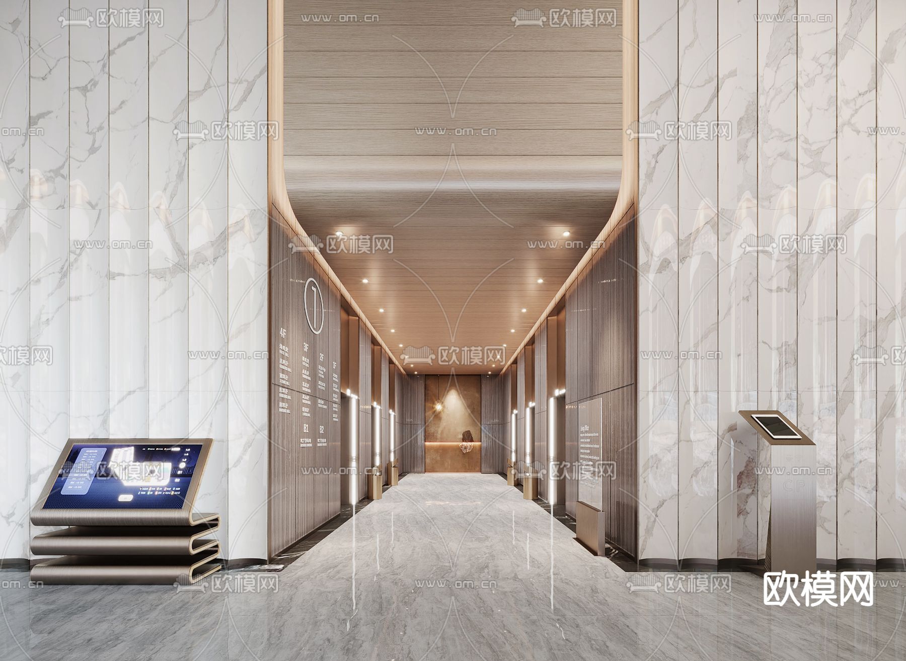新中式酒店电梯厅轿厢3d模型下载（渲染图2）