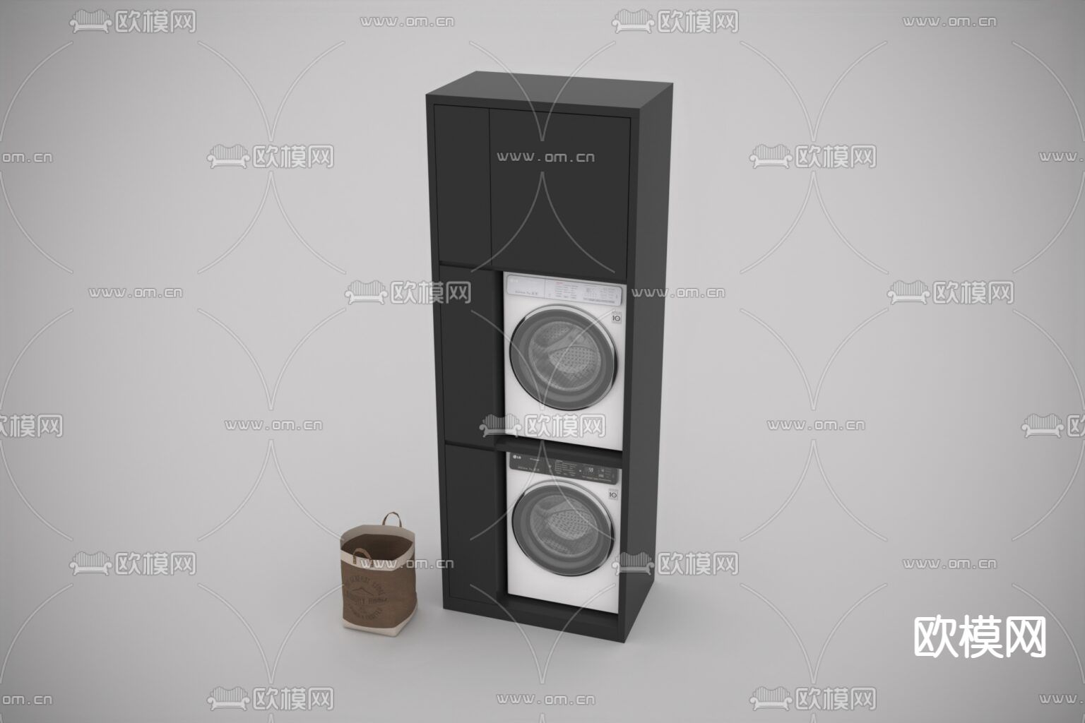 现代简约实木阳台洗衣机柜免费3d模型下载