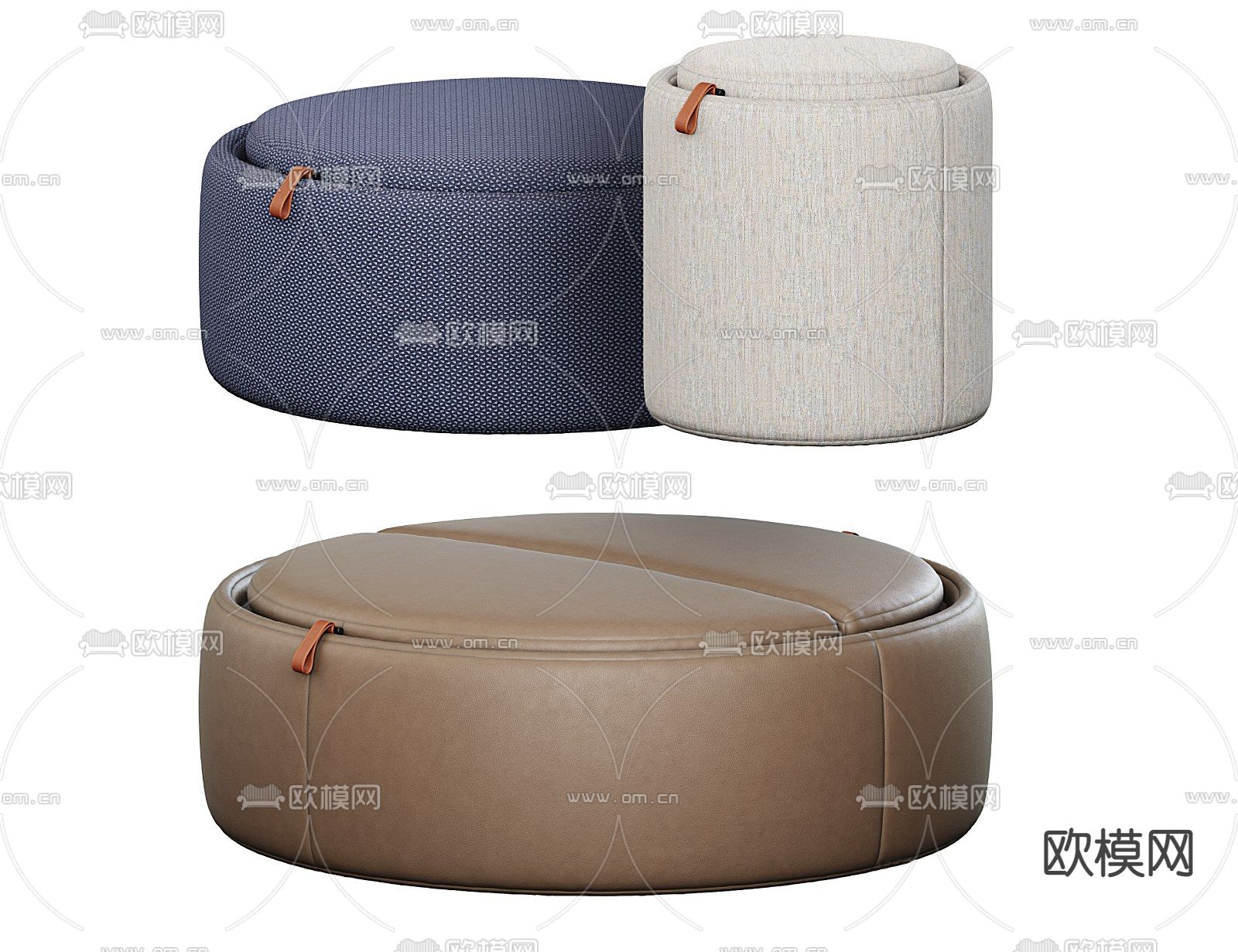 poliform现代皮革沙发凳3d模型下载（渲染图1）