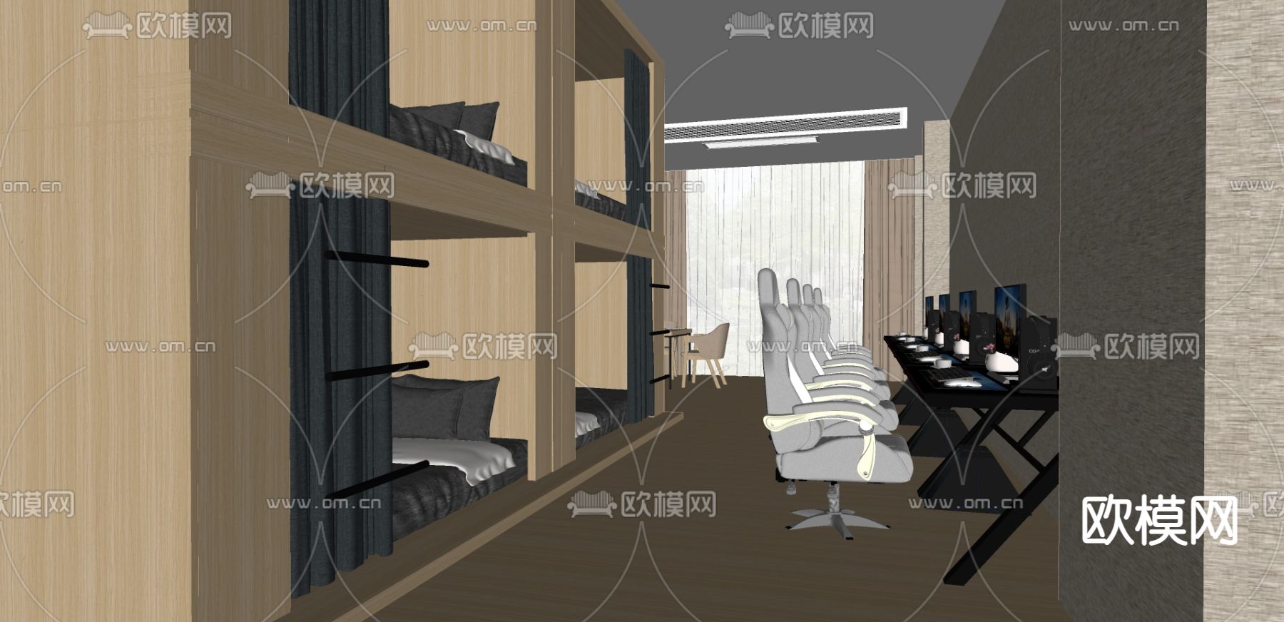 现代电竞酒店客房su模型下载