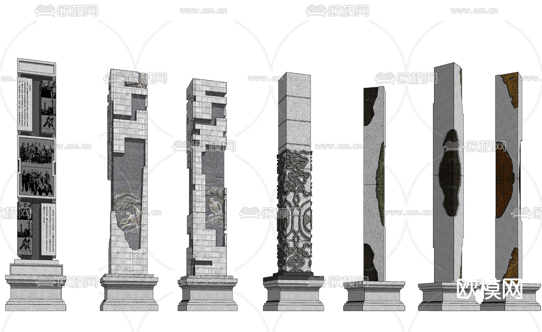 中式精神堡垒民宿景观柱子su模型下载（渲染图1）