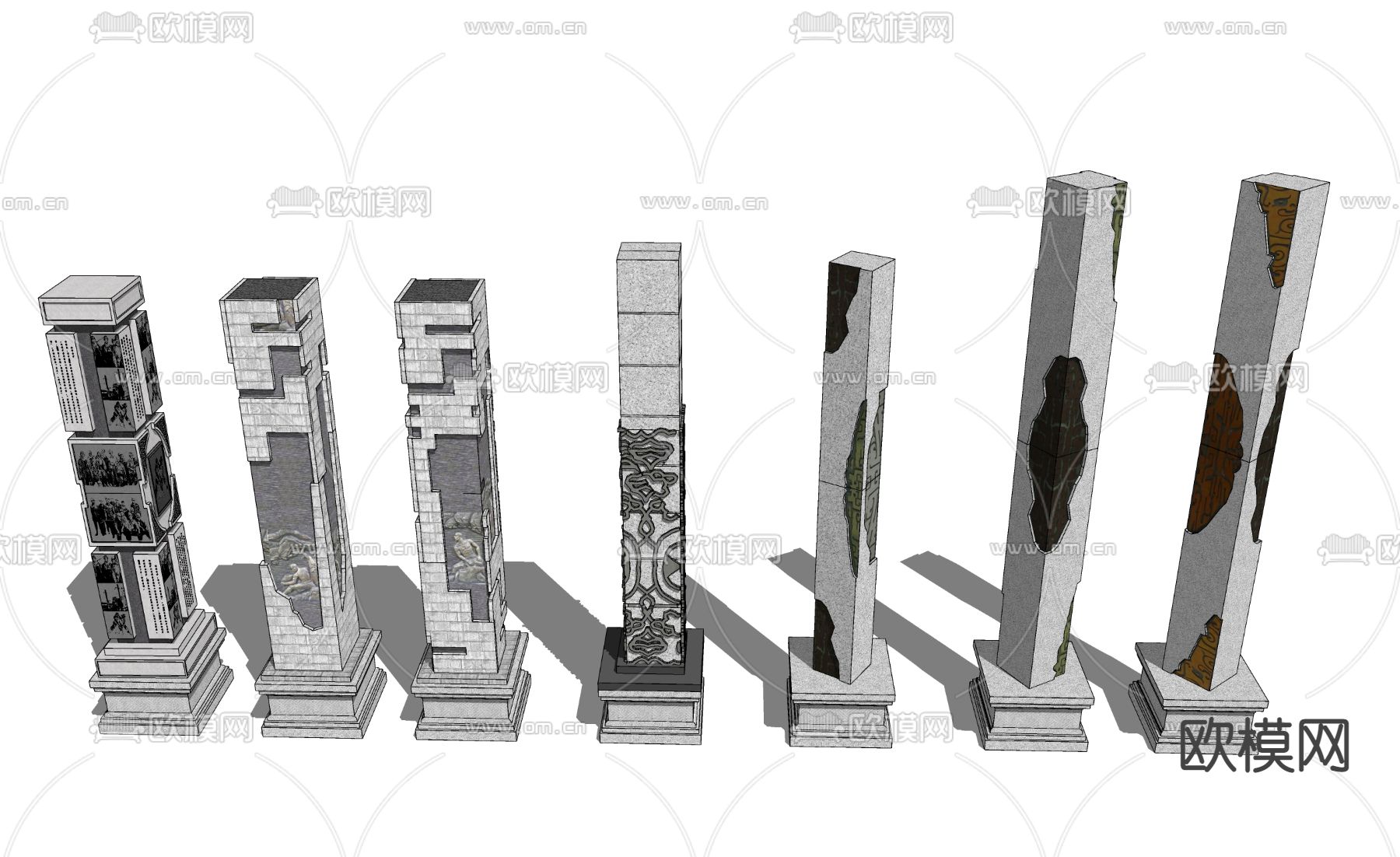 中式精神堡垒民宿景观柱子su模型下载（渲染图3）