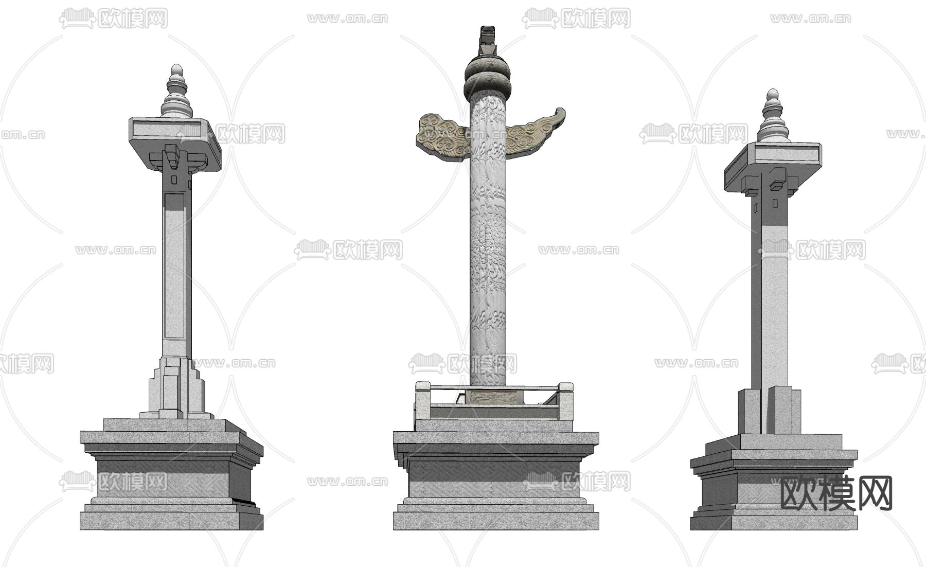 中式精神堡垒景观柱子su模型下载（渲染图3）
