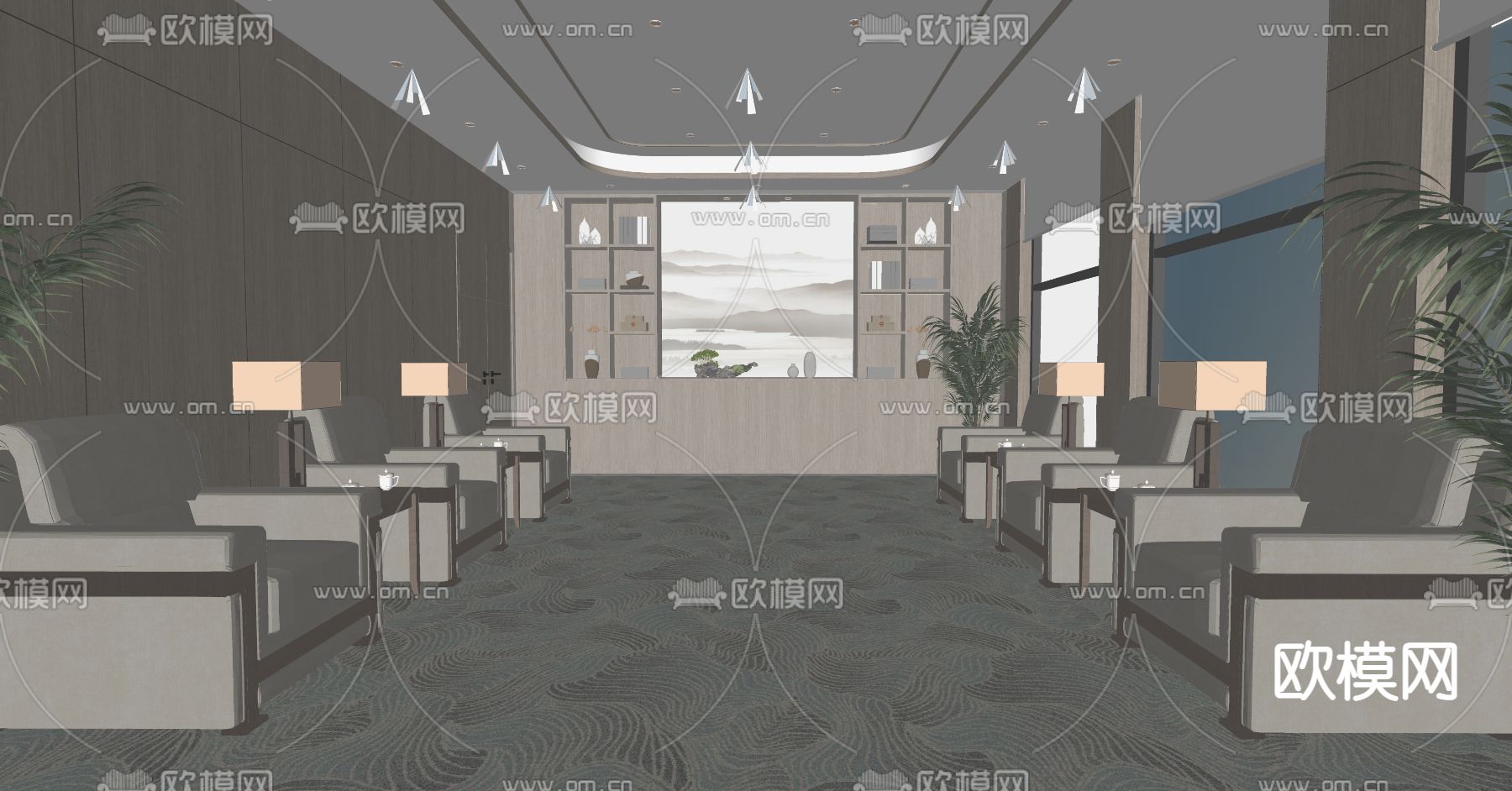 新中式贵宾接待室su模型下载（渲染图4）