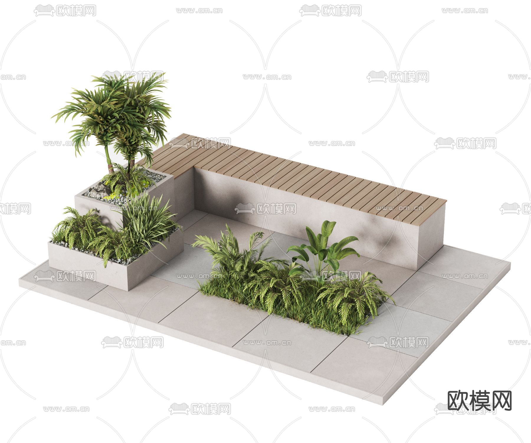 现代户外绿植公共座椅3d模型下载