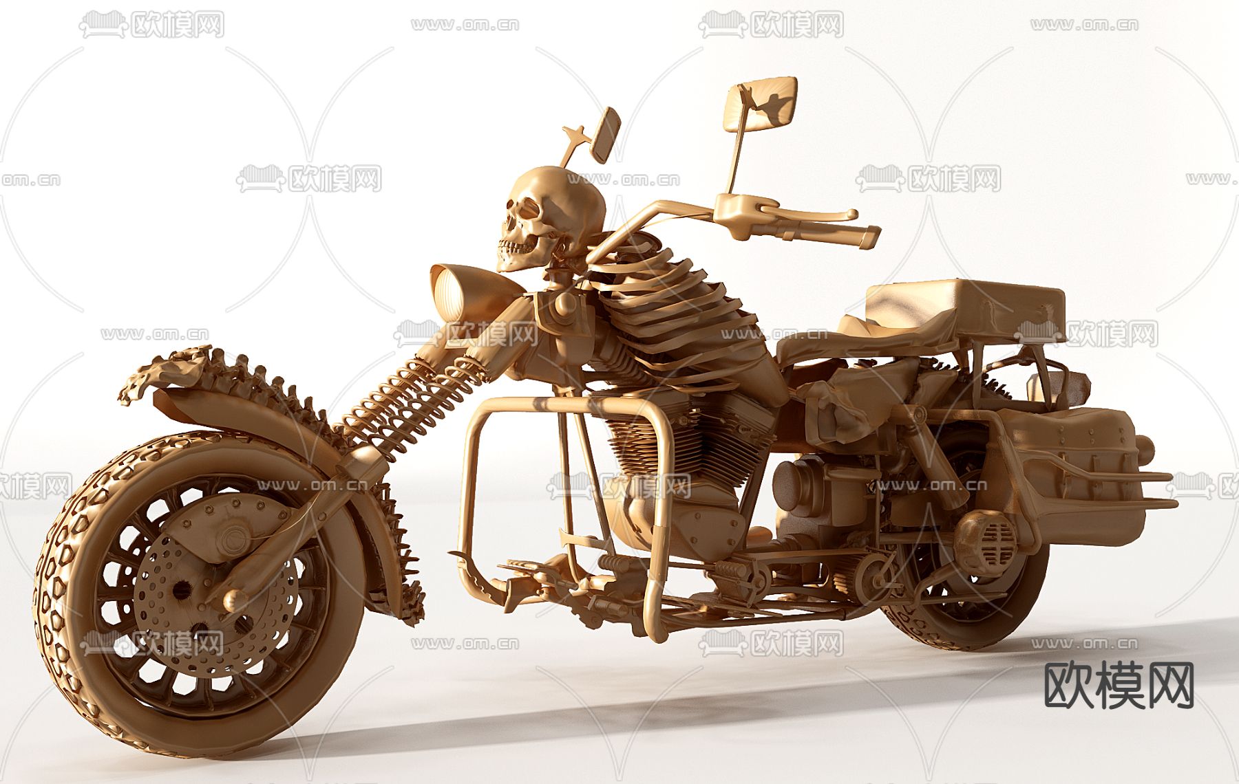 复古骷髅头摩托车3d模型下载