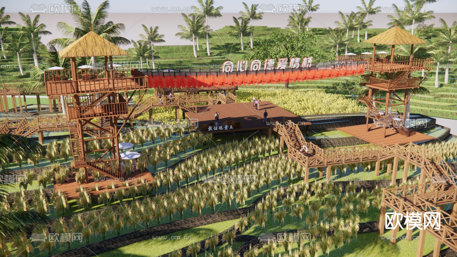 现代观景塔眺望塔山地木栈道su模型下载（渲染图2）