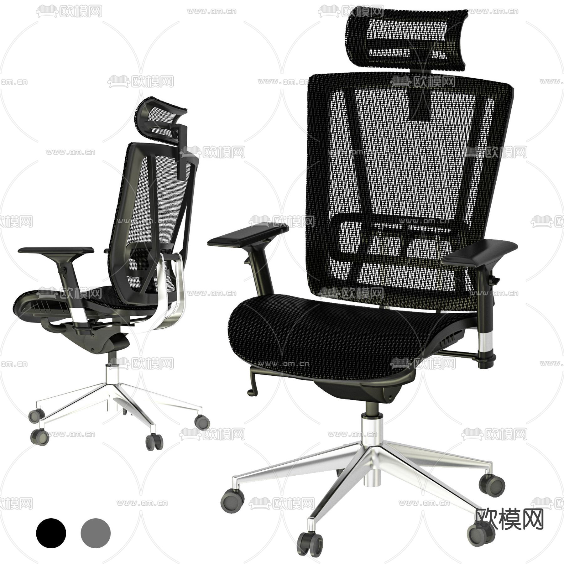 现代黑色网布办公椅3d模型下载（渲染图1）