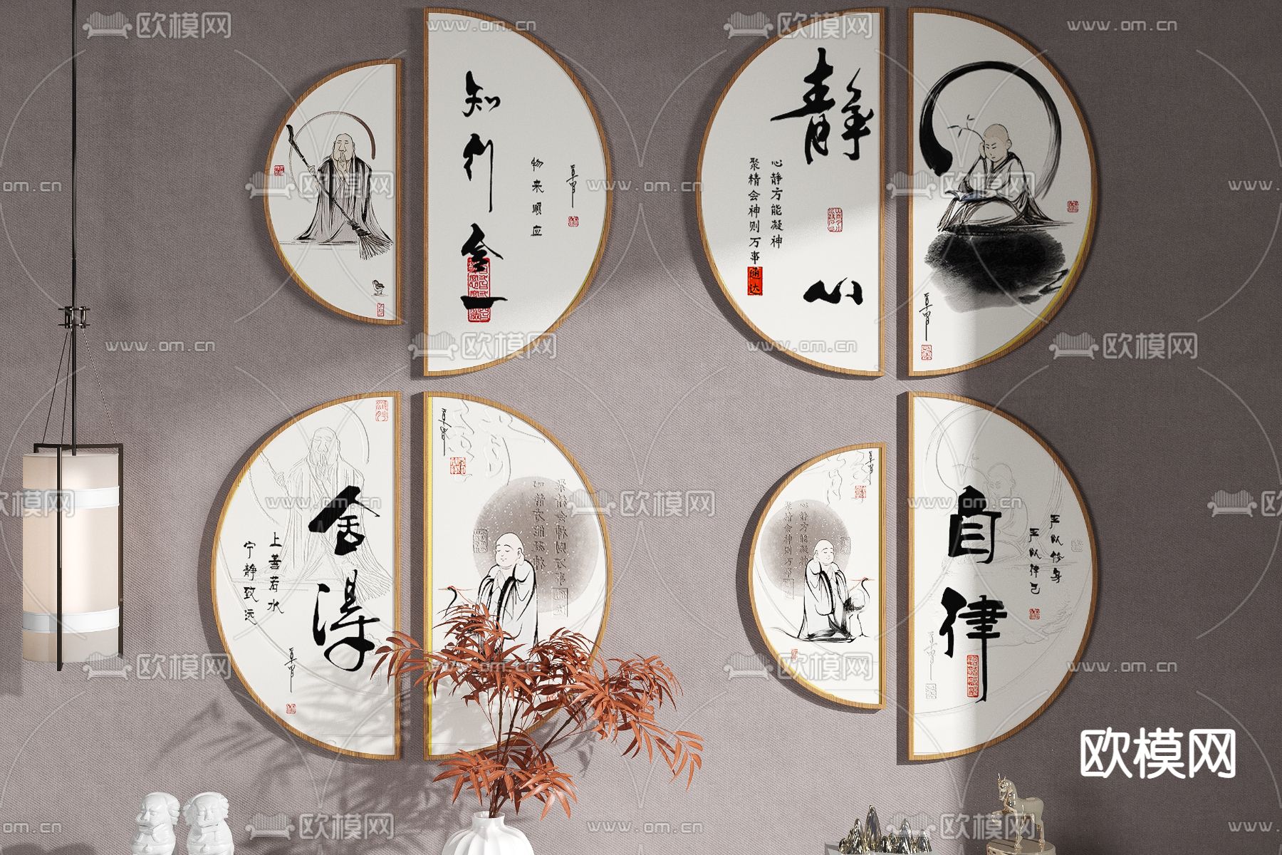 新中式字画禅意装饰画3d模型下载_ID12084194_3dmax免费模型-欧模网