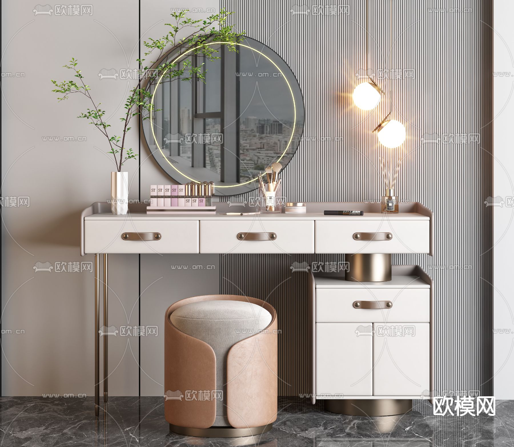 现代轻奢梳妆台3d模型