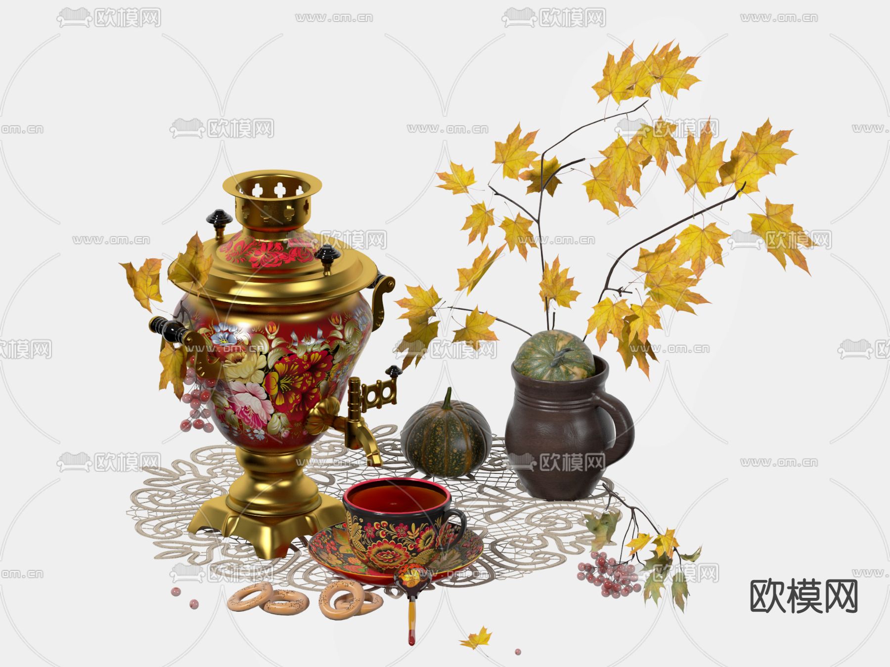 新中式金属彩绘酒具3d模型下载