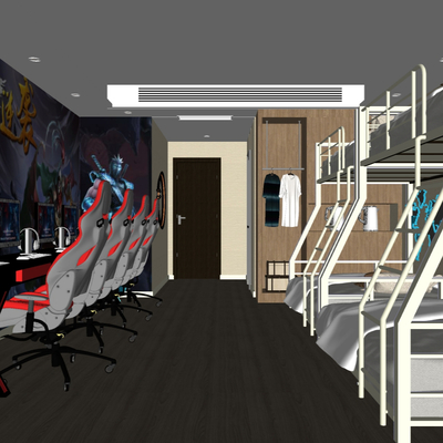  现代电竞酒店客房su模型 