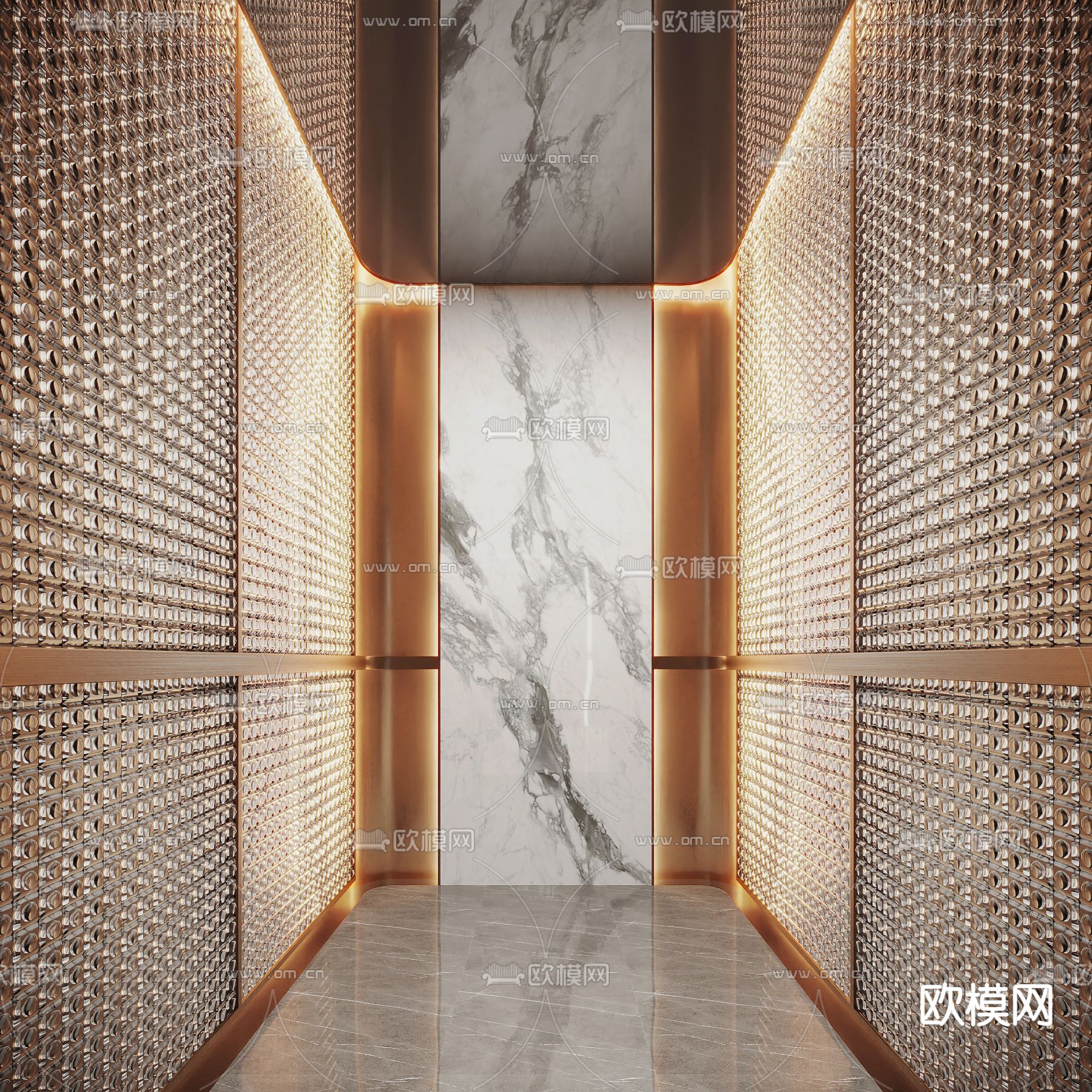 新中式酒店电梯厅轿厢3d模型下载（渲染图4）