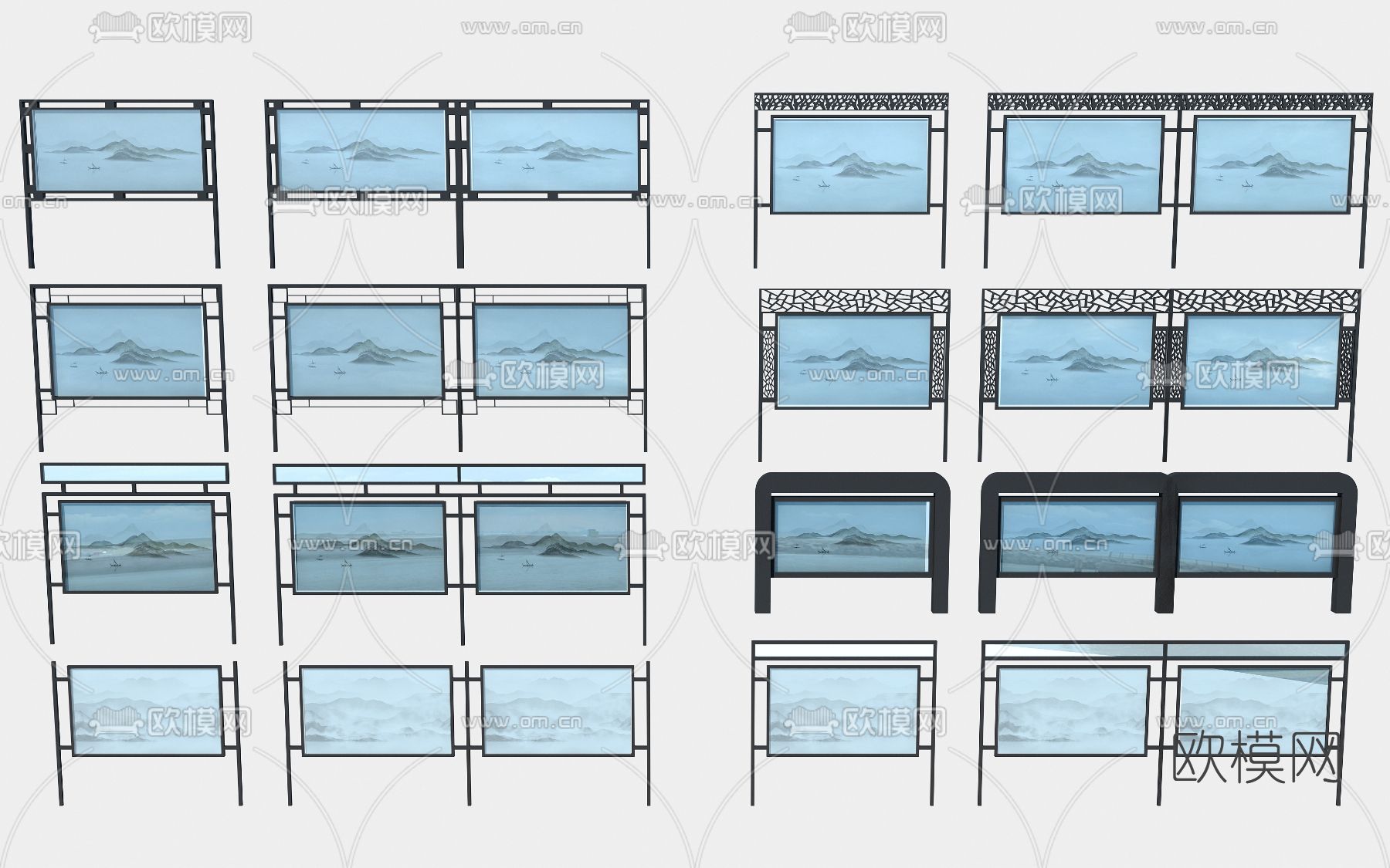 新中式宣传栏3d模型下载