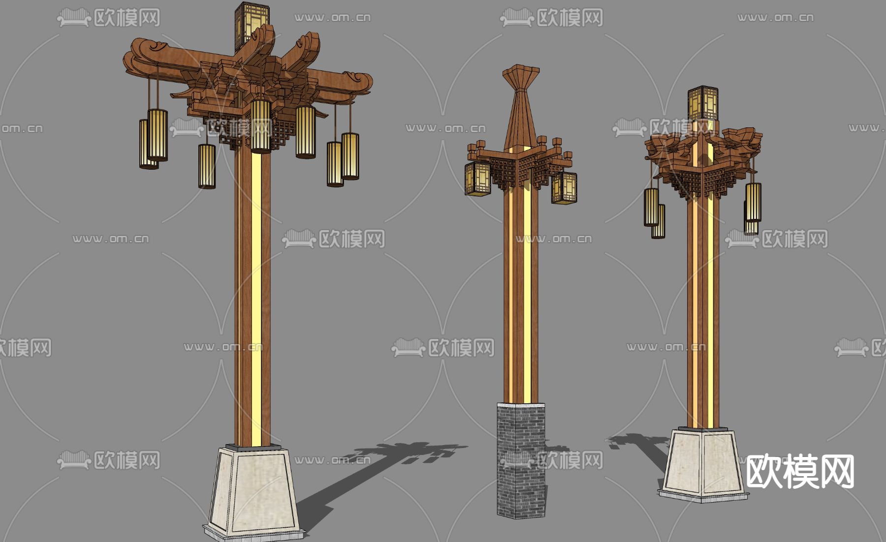 中式景观灯高杆景观灯su模型下载（渲染图1）