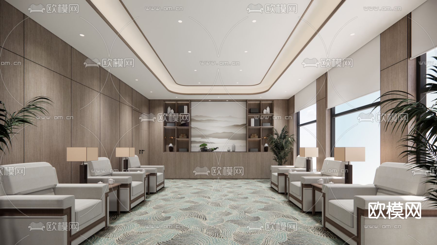 新中式贵宾接待室su模型下载（渲染图2）