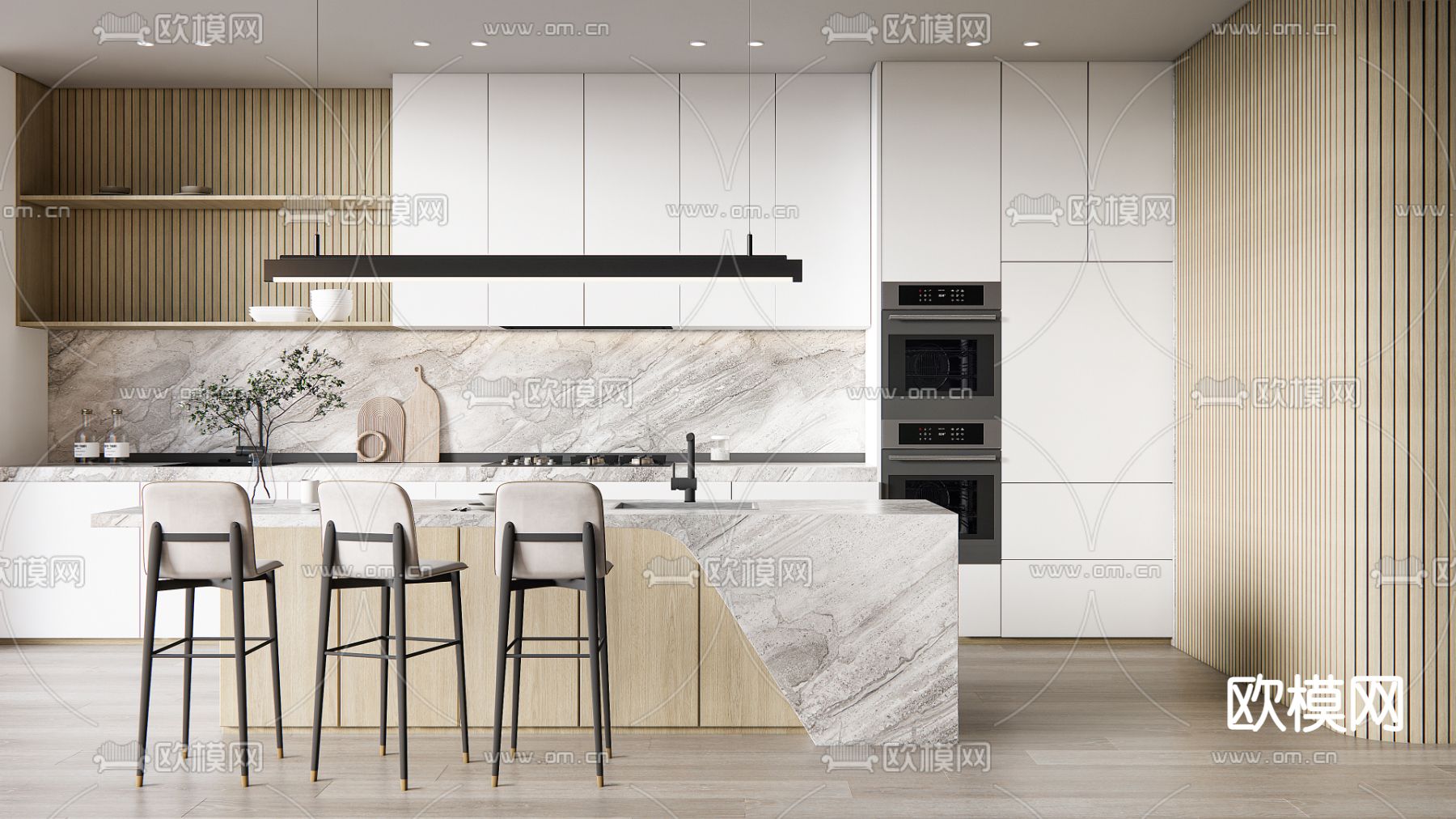 现代餐厅su模型下载（渲染图1）