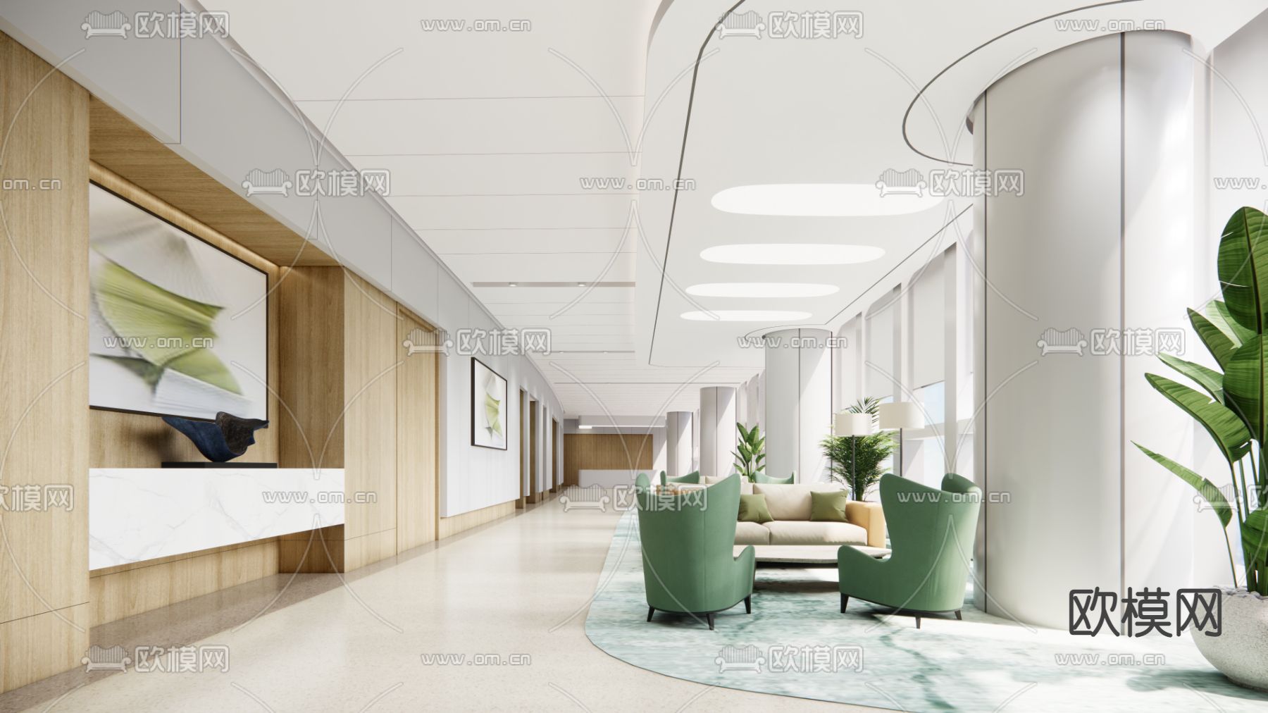 现代医院候诊区su模型下载（渲染图1）