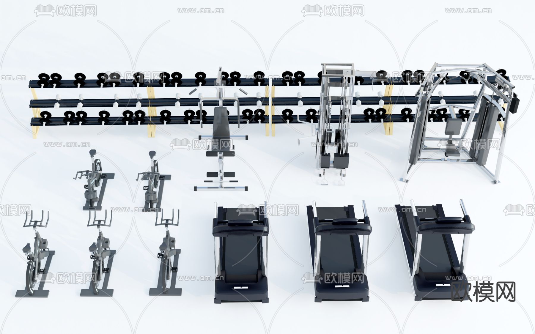 现代跑步机哑铃su模型下载（渲染图1）