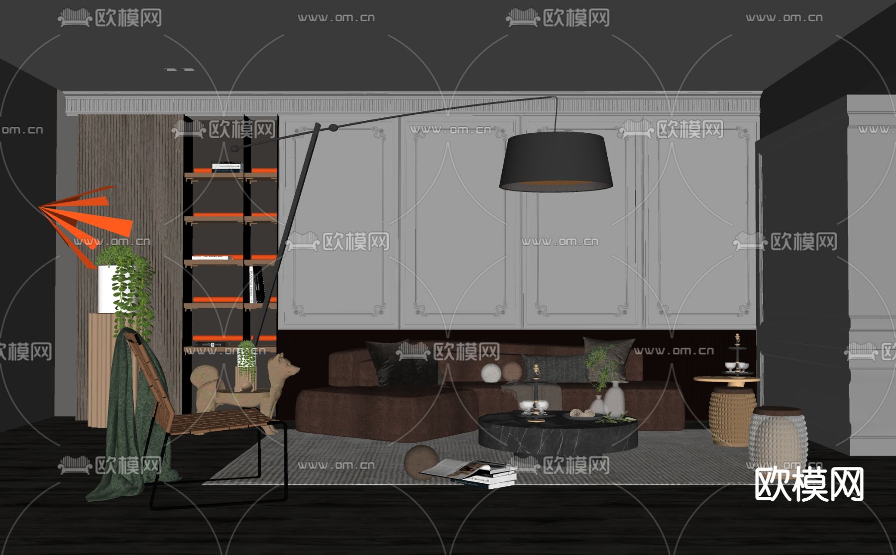 法式客厅su模型下载（渲染图2）