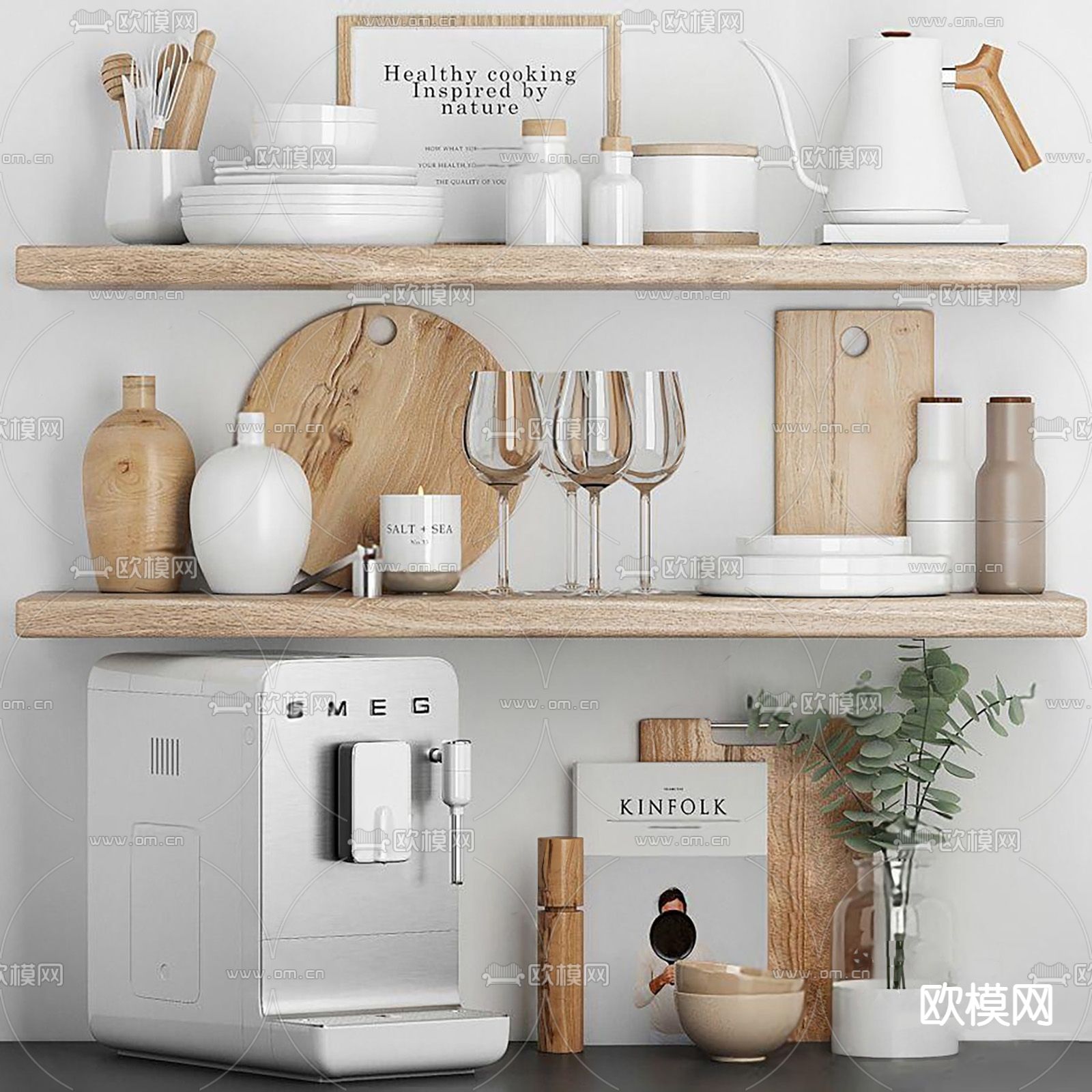 现代咖啡机砧板餐具su模型