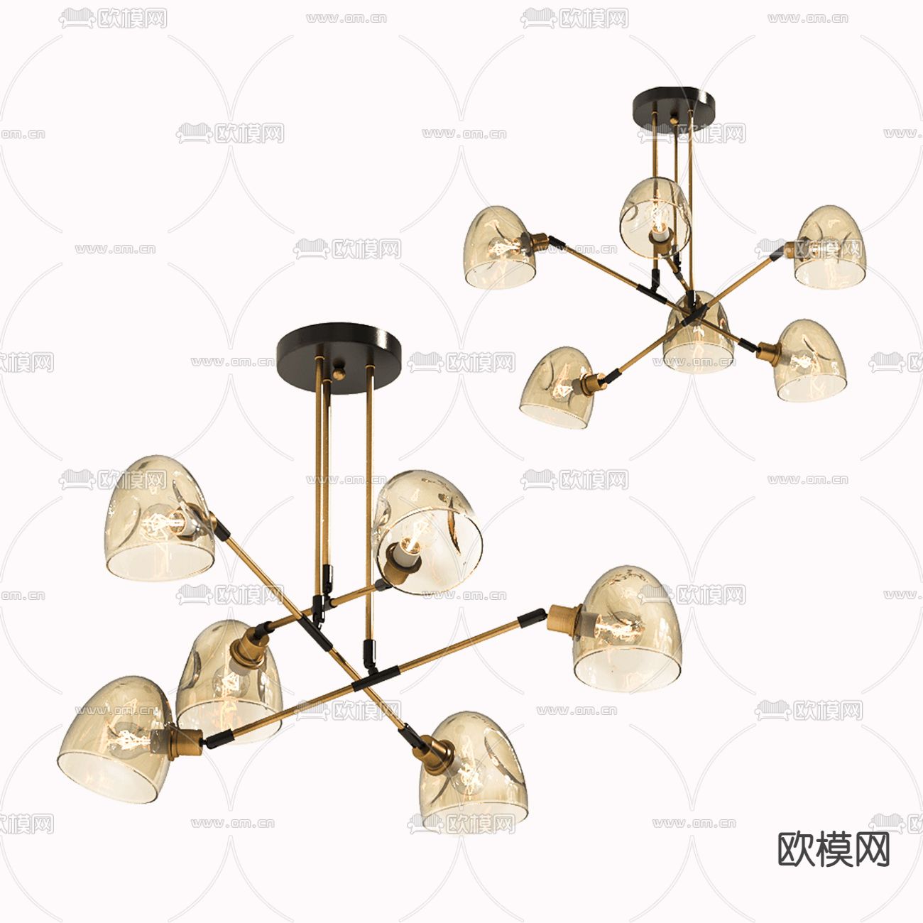 现代金属多头吊灯3d模型下载