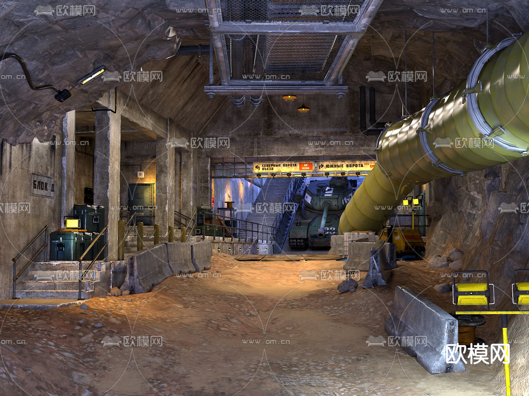工业风地下建筑施工工地3d模型下载（渲染图1）