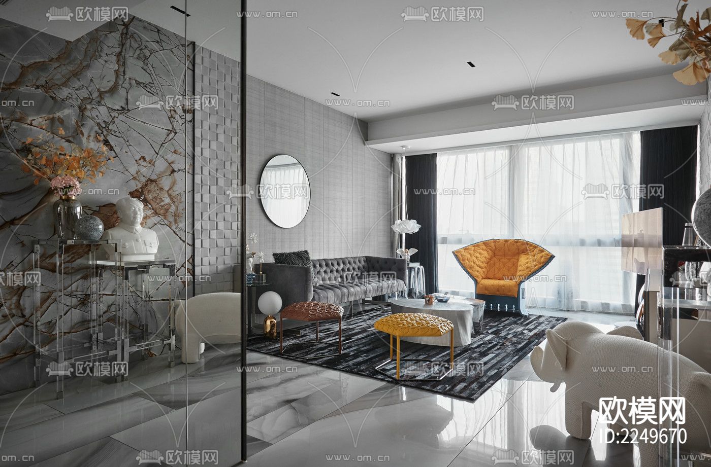 200㎡大平层家装cad施工图下载（渲染图1）