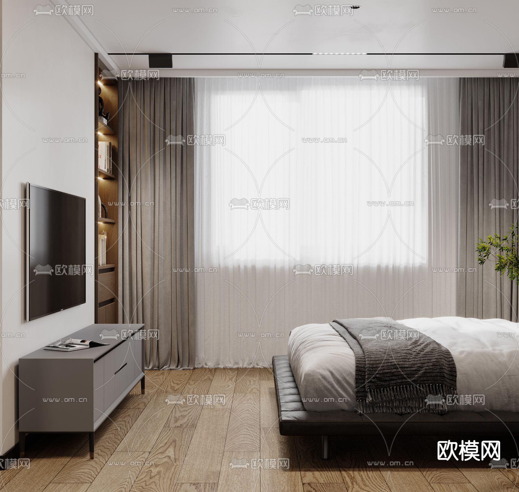 现代卧室免费3d模型下载（渲染图2）