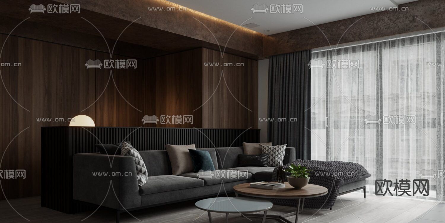 现代高级灰客厅免费3d模型下载（渲染图3）