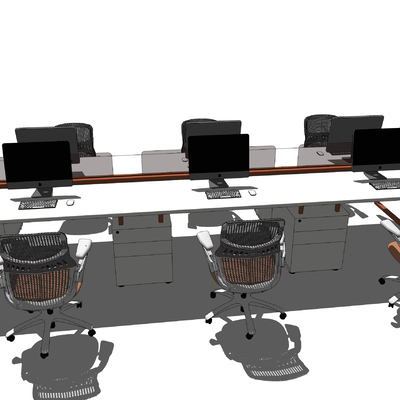  现代卡位办公桌su模型 