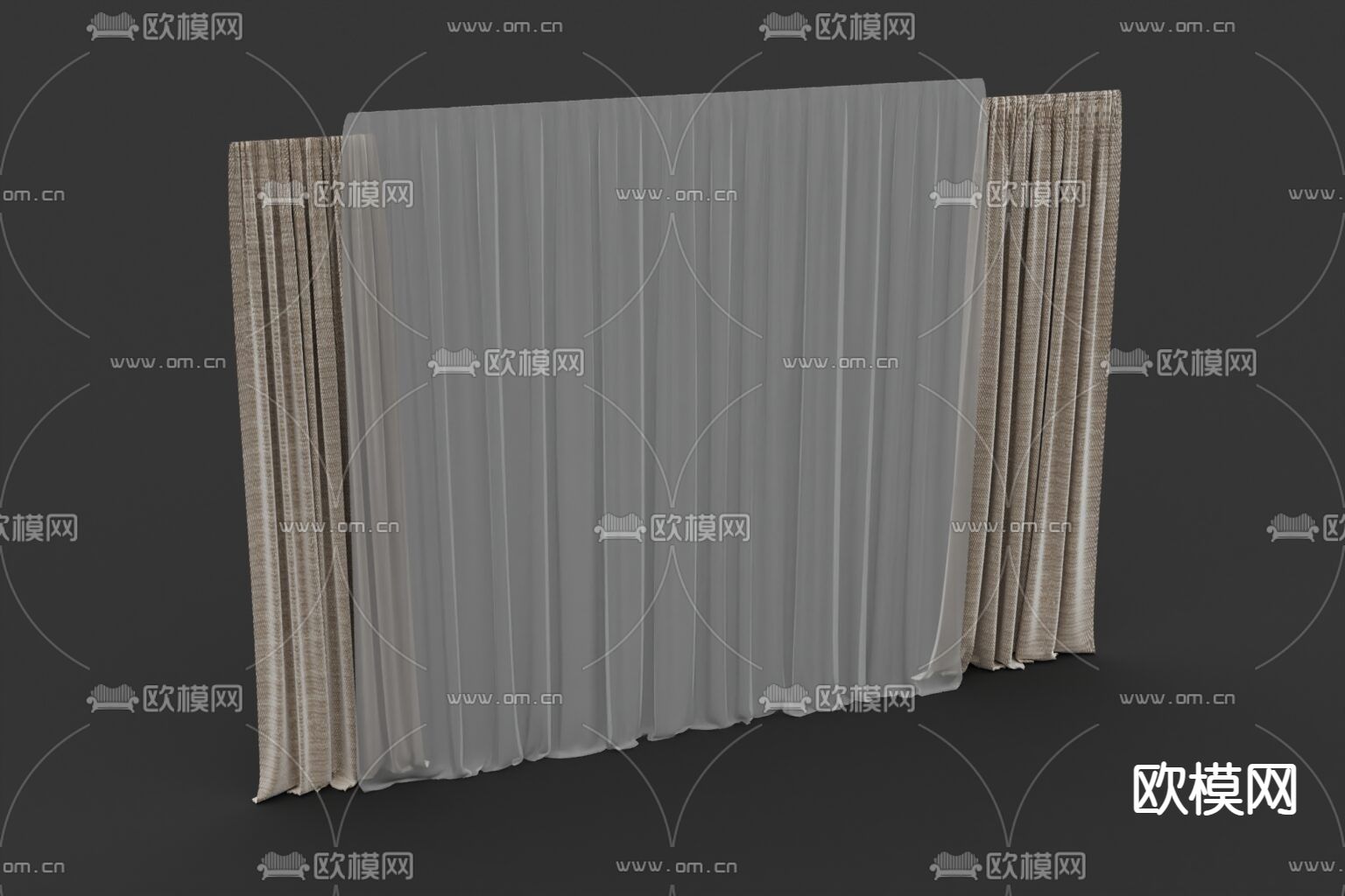 现代简约布艺遮光窗帘免费3d模型下载