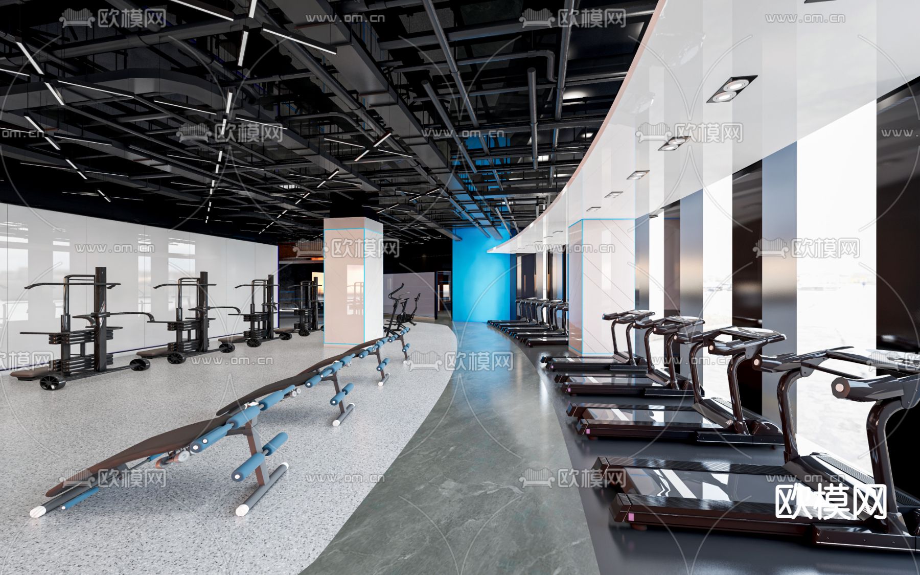 现代健身房su模型下载（渲染图1）