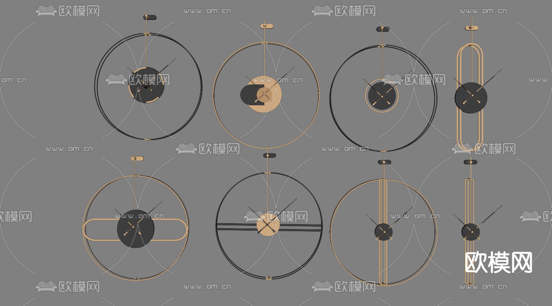 现代金属墙饰钟表su模型下载（渲染图2）