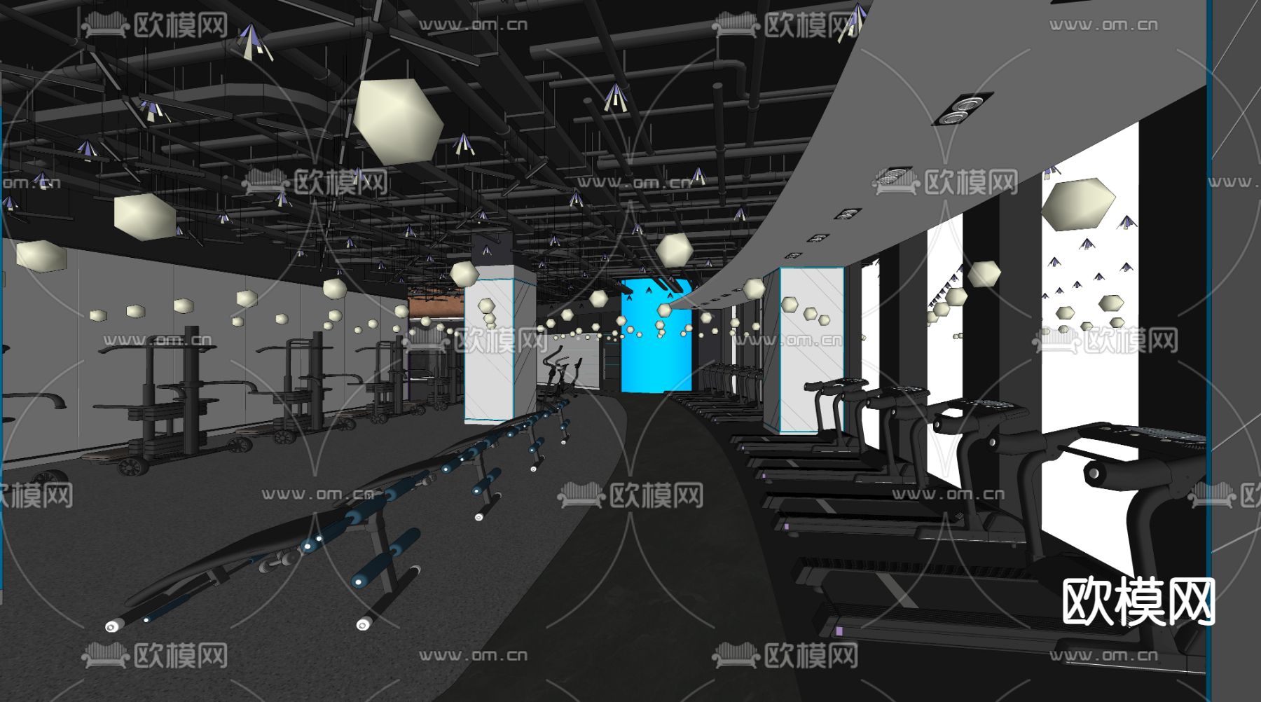 现代健身房su模型下载（渲染图2）