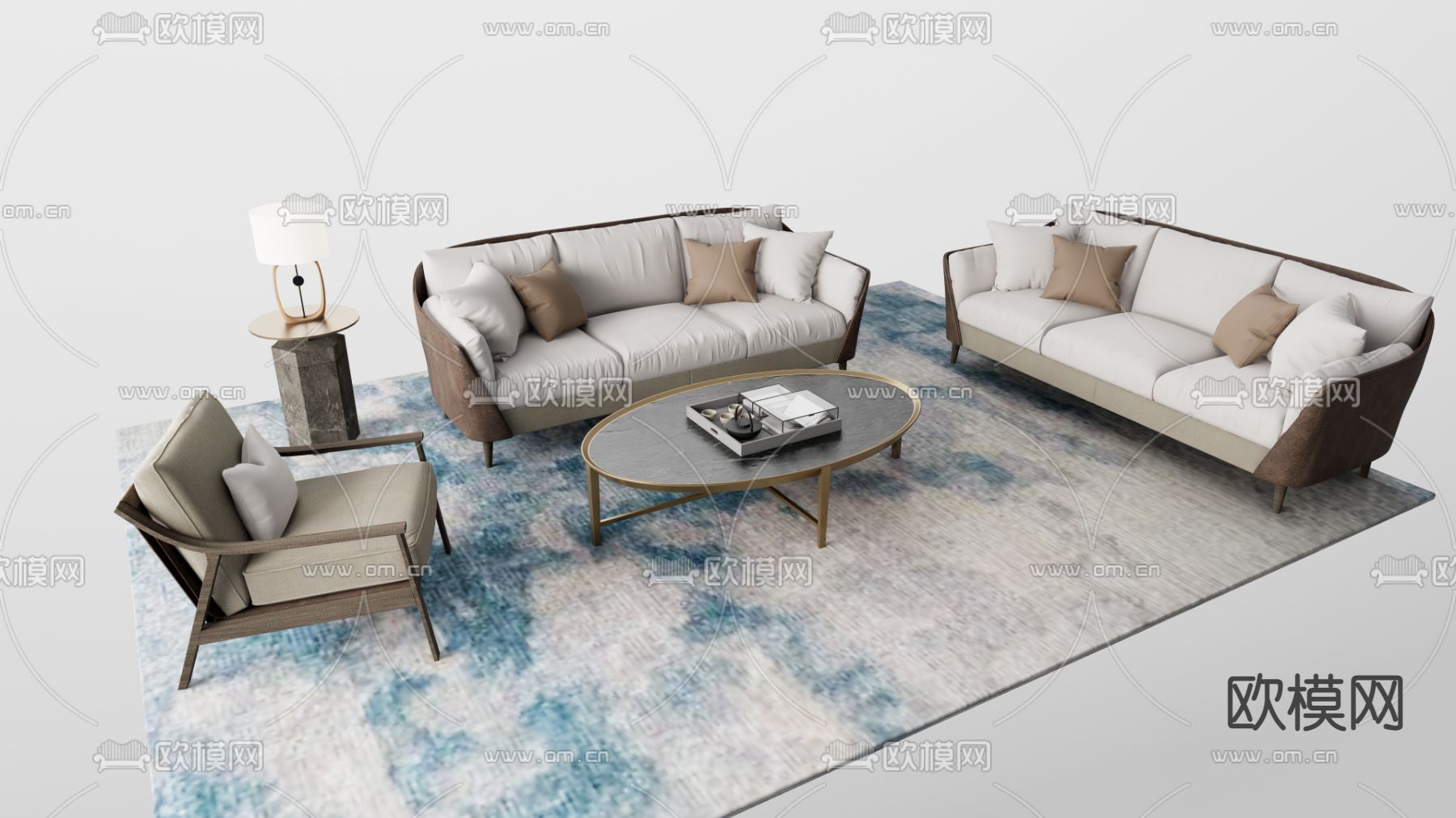 现代啡色组合沙发su模型下载（渲染图1）