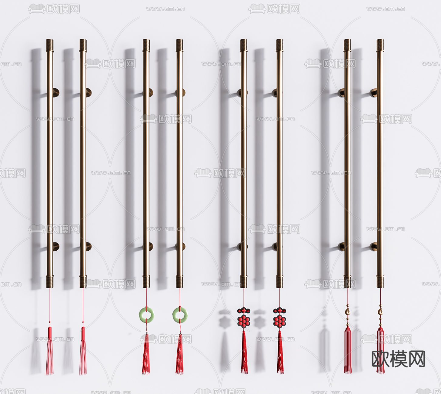 新中式金属门把手3d模型下载