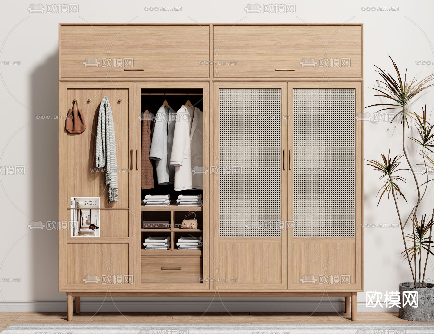 北欧藤编衣柜su模型下载（渲染图1）