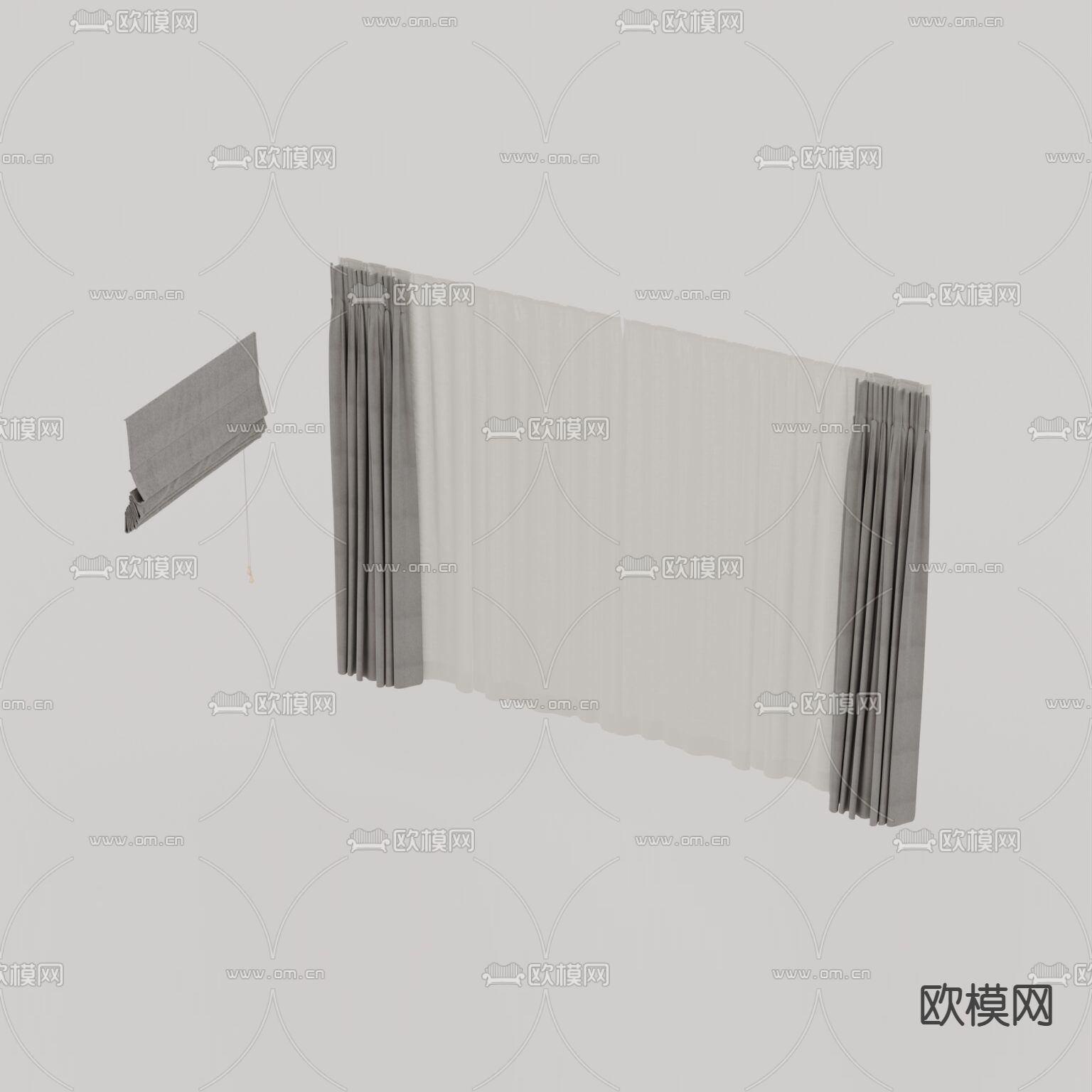 现代简约布艺遮光窗帘免费3d模型下载