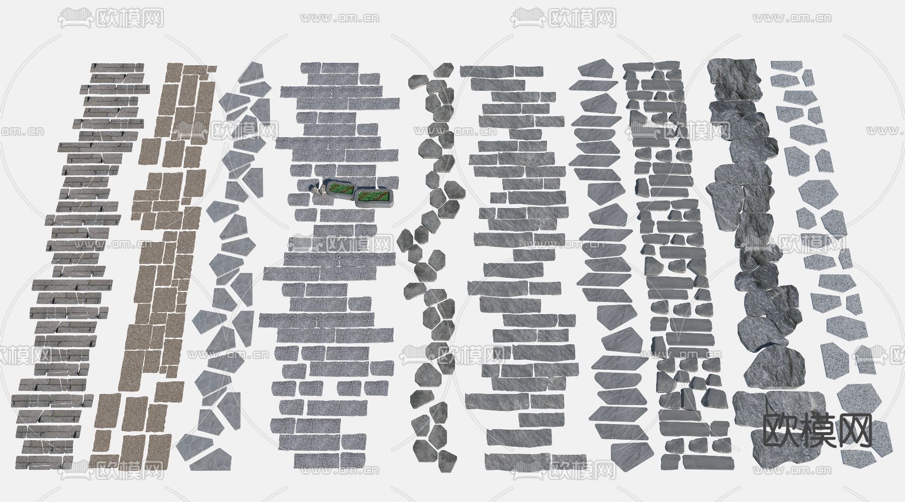 中式汀步道路铺装小品3d模型下载
