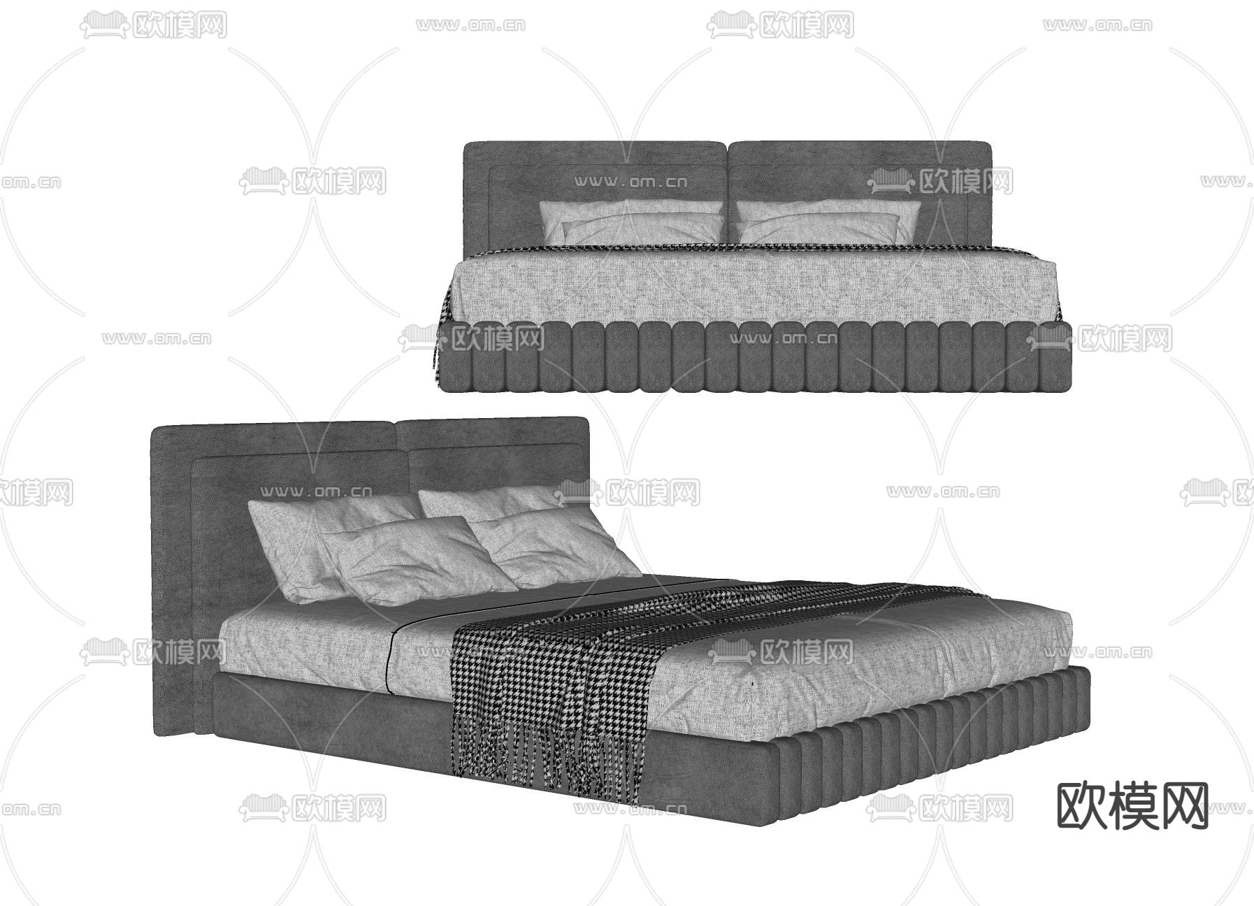 北欧双人床su模型下载（渲染图2）